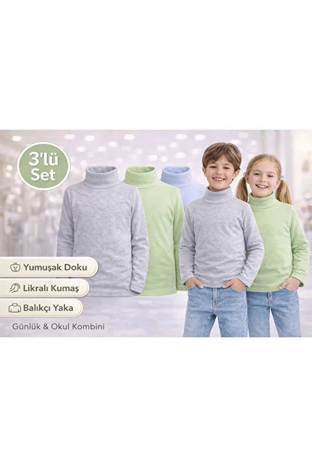 Детское для девочек свитшот с высоким воротником 3-комплект Canmana Kids&Baby, Gray Green Blue