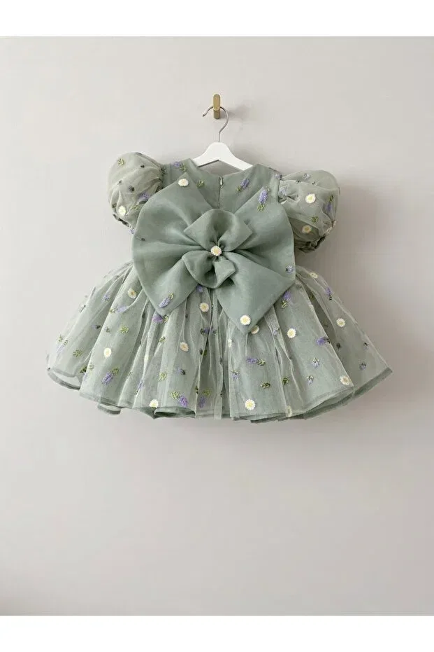 Детское платье для девочек с принтом Daisy flower embroidered girls' princess dress - birthday dress with floral tulle detail, evening gown Hobi, Green