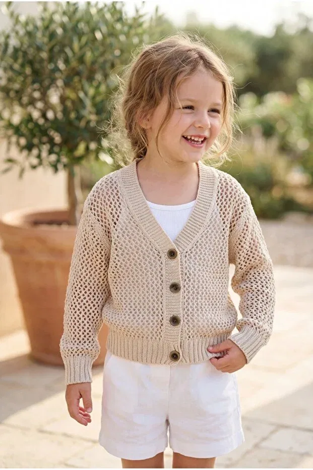 Детское для девочек кардиган с кружевным узором Babily, Beige