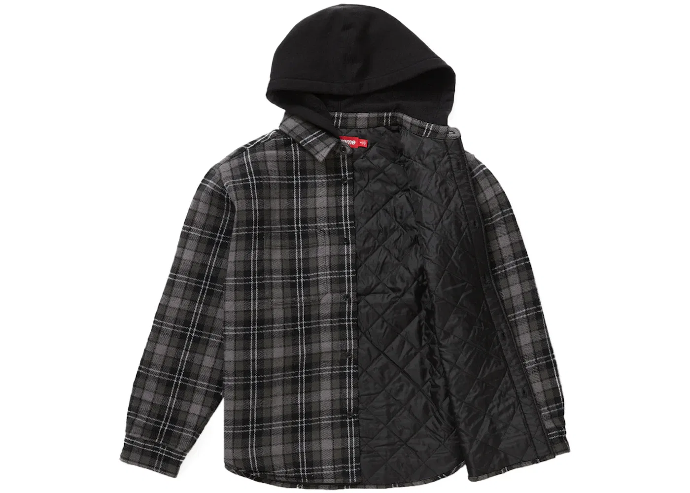 Мужская фланелевая рубашка-худи с принтом Supreme, Black — фото 2
