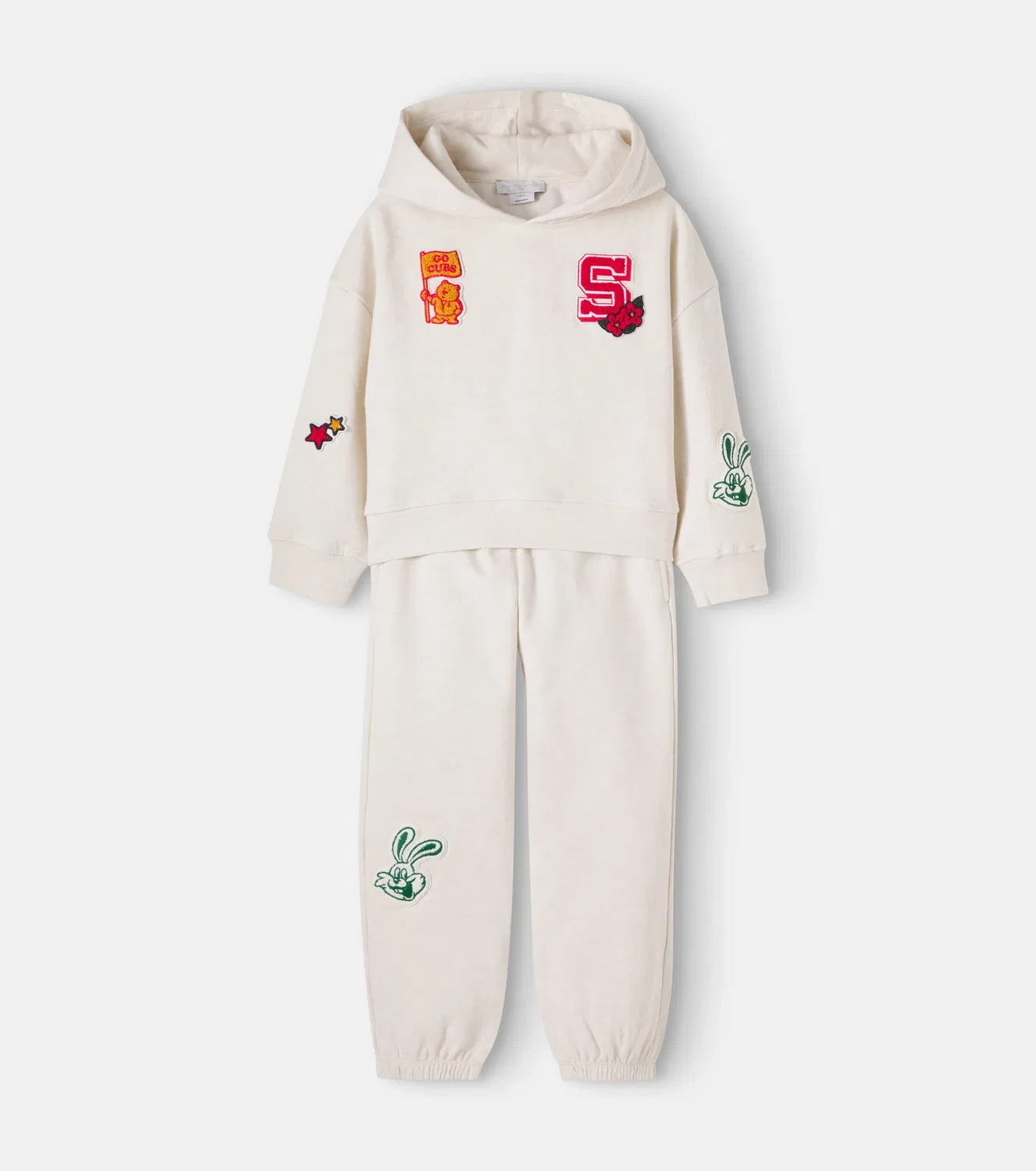 Комплект из худи и спортивных штанов с капюшоном, хлопковый флис, Stella Mccartney Kids, бежевый