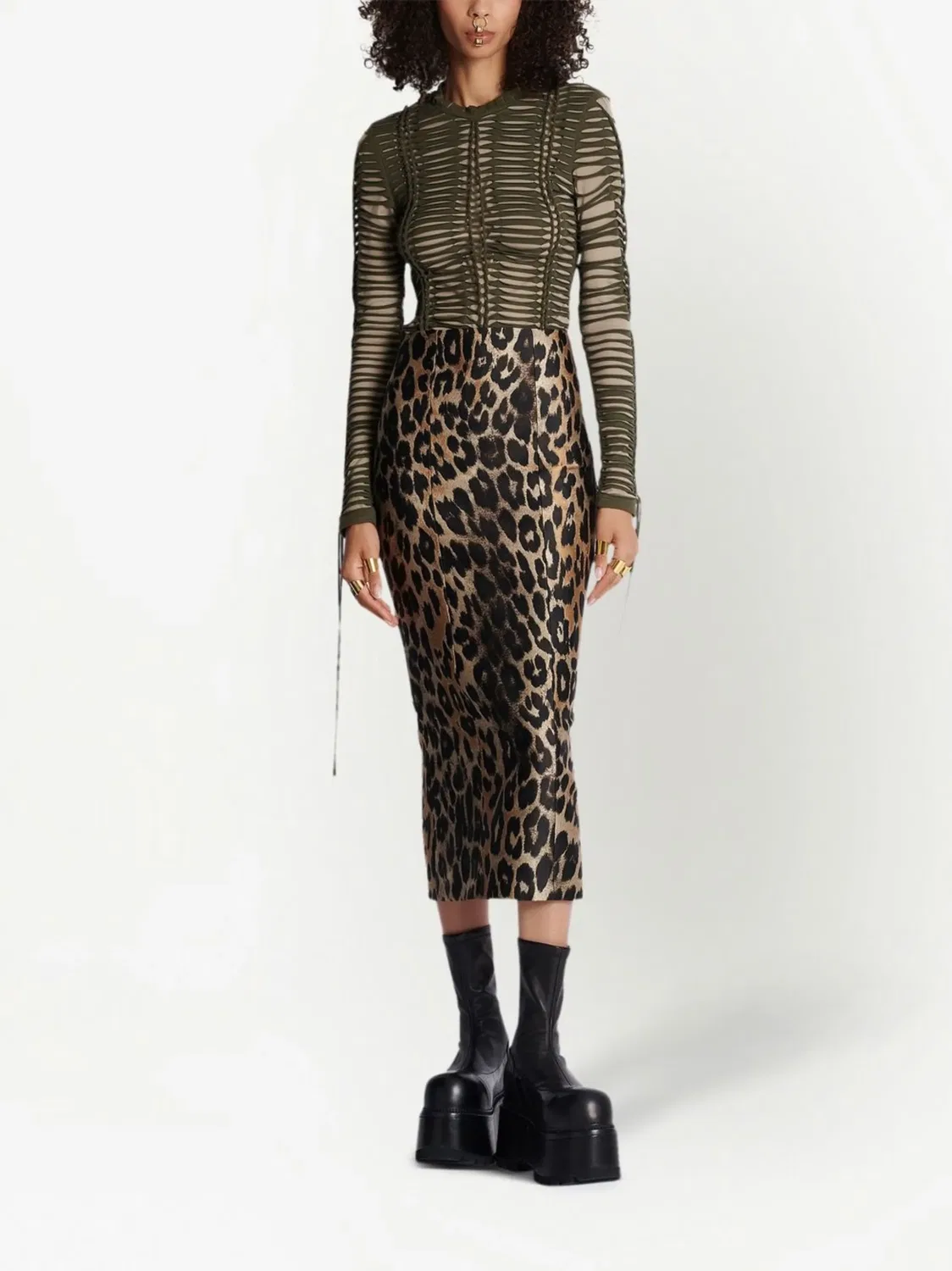Прямая юбка с леопардовым принтом, коричневая Balmain, коричневый — фото 3