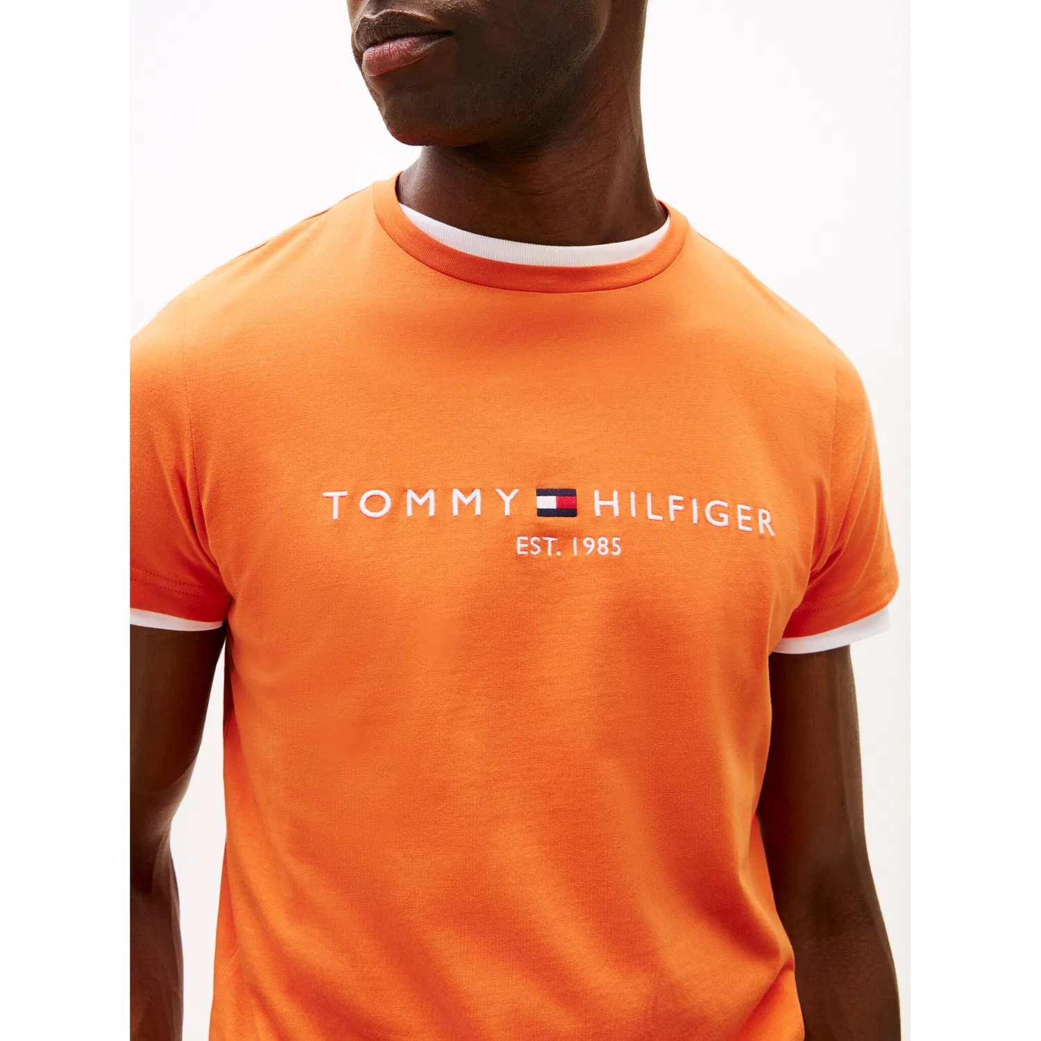 Мужская хлопковая футболка с логотипом Tommy Hilfiger, Brilliant Orange — фото 2