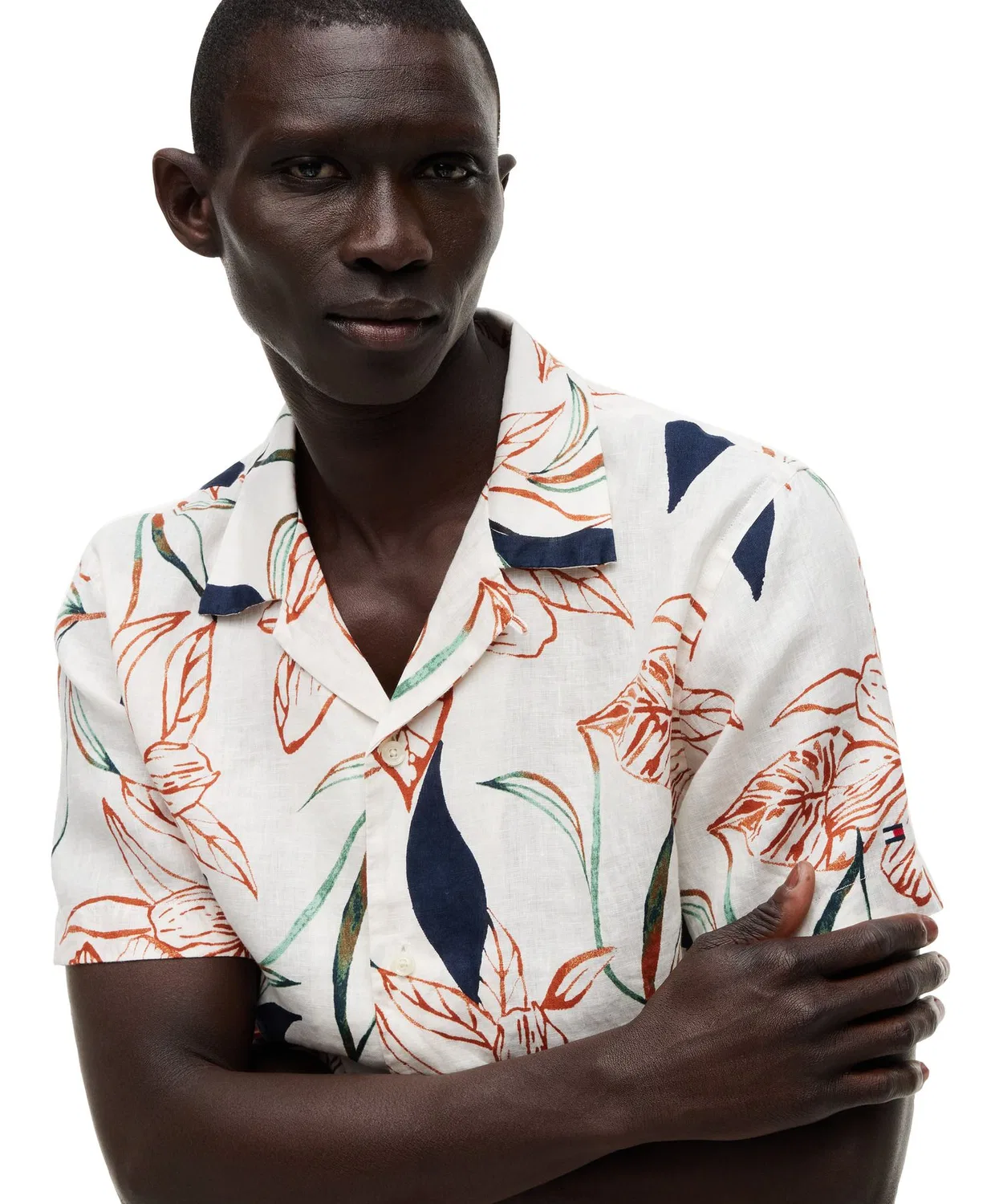 Мужская рубашка с коротким рукавом с принтом Linen Resort Print TOMMY HILFIGER, Yellow — фото 3