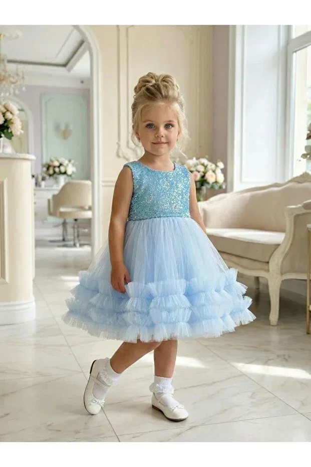 Детское платье для девочек с блестками Princess Evening Dress Butikhappykids, Blue