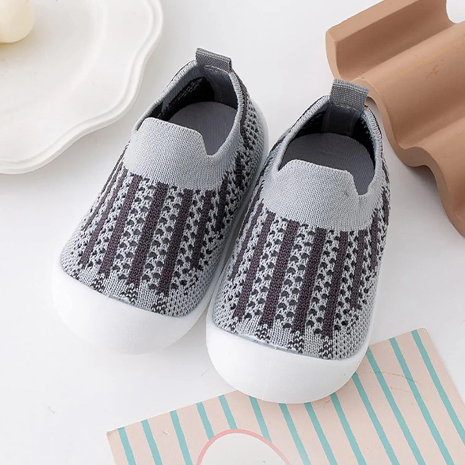 Детские кеды для мальчиков с сеткой Mesh Slip On Socks Shoes, Grey — фото 4