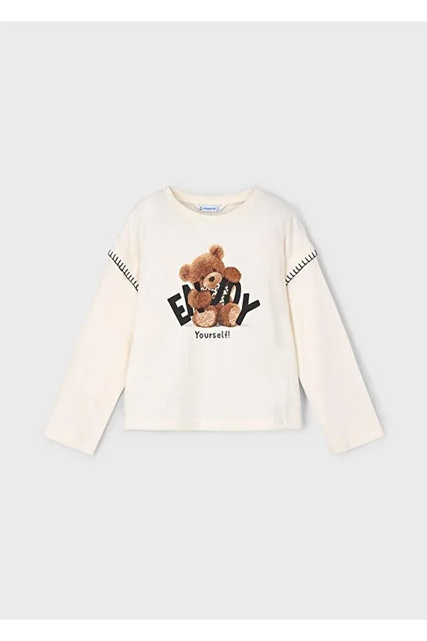Детская футболка для девочек с длинным рукавом Teddy Bear Printed Mayoral, Nude Color — фото 4