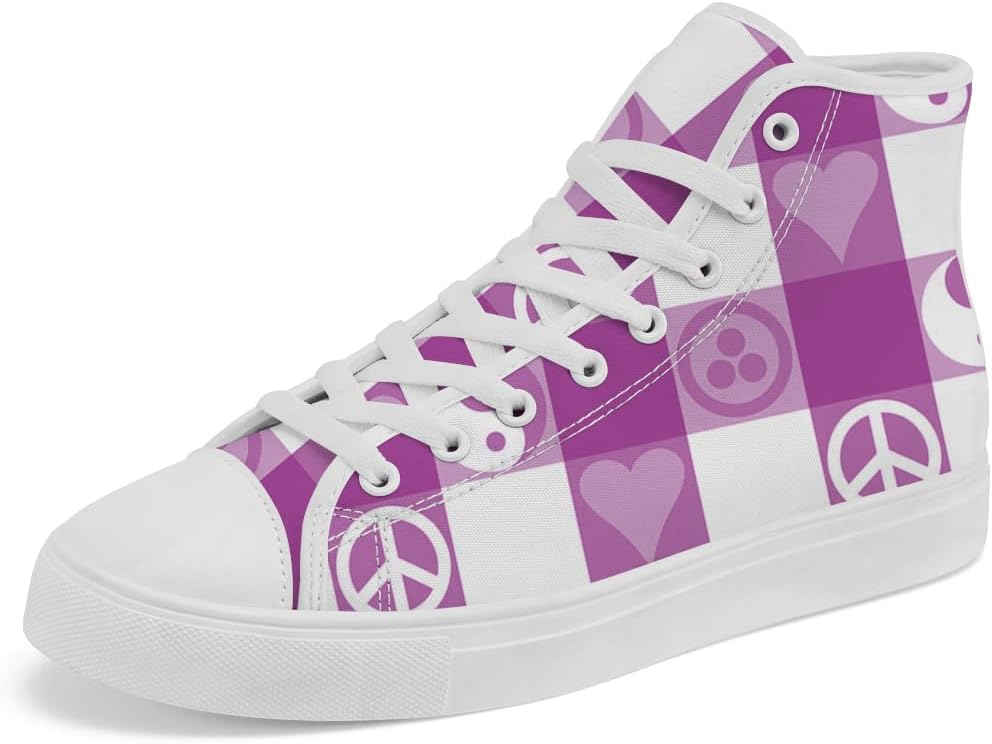 

Кеды Peace высокие мужские и женские, клетчатые, на шнуровке, повседневные, для мужчин и женщин Chebing, пурпурный