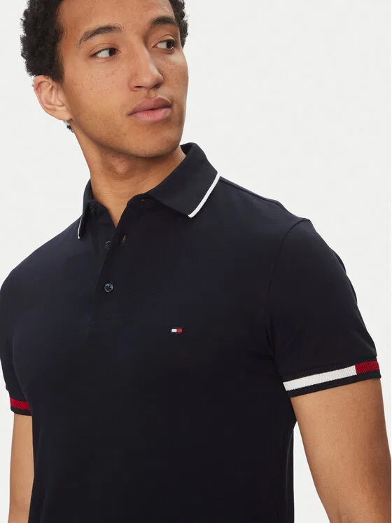 Поло slim fit Flag Cuff Tommy Hilfiger, темно-синий — фото 4
