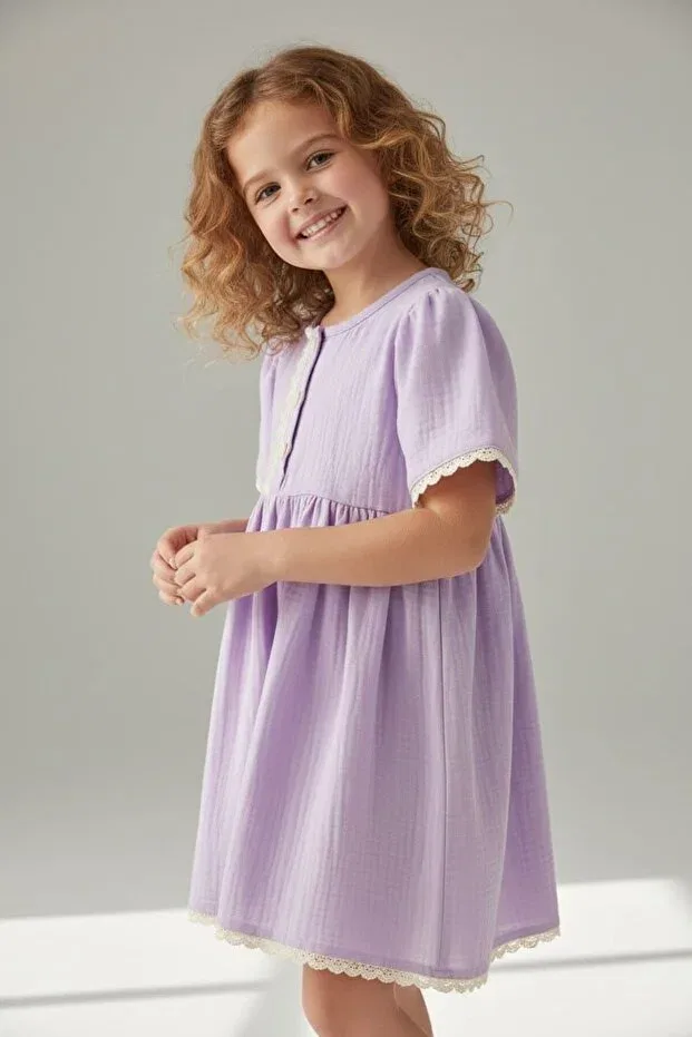 Детское платье для девочек с кружевом Brode Detailled Muslin Bobby Jr Kidswear, Lila