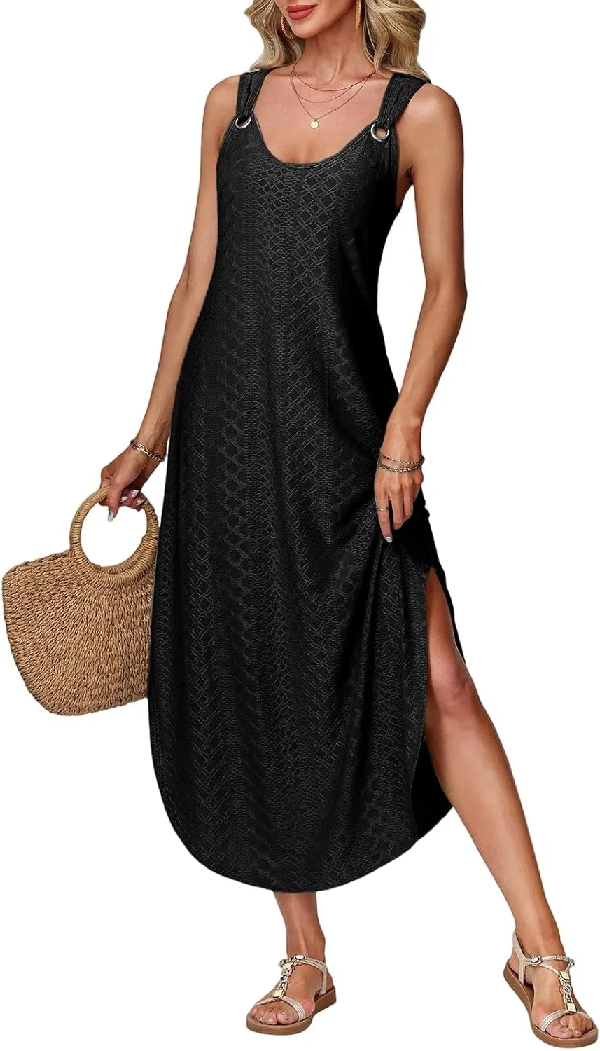 Женское пляжное платье макси с вышивкой, Black