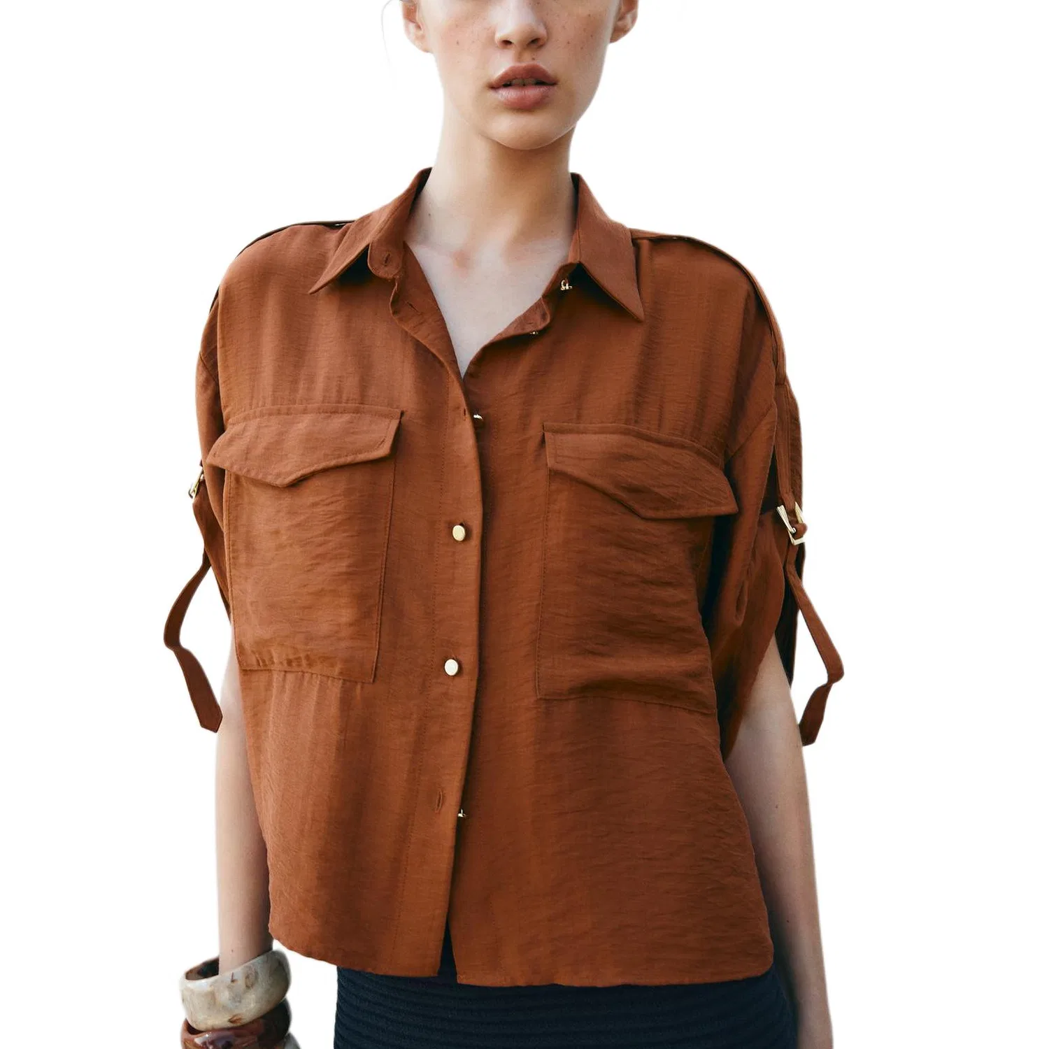 Женская рубашка с отложным воротником Brick Red ZARA, Brick Red — фото 3