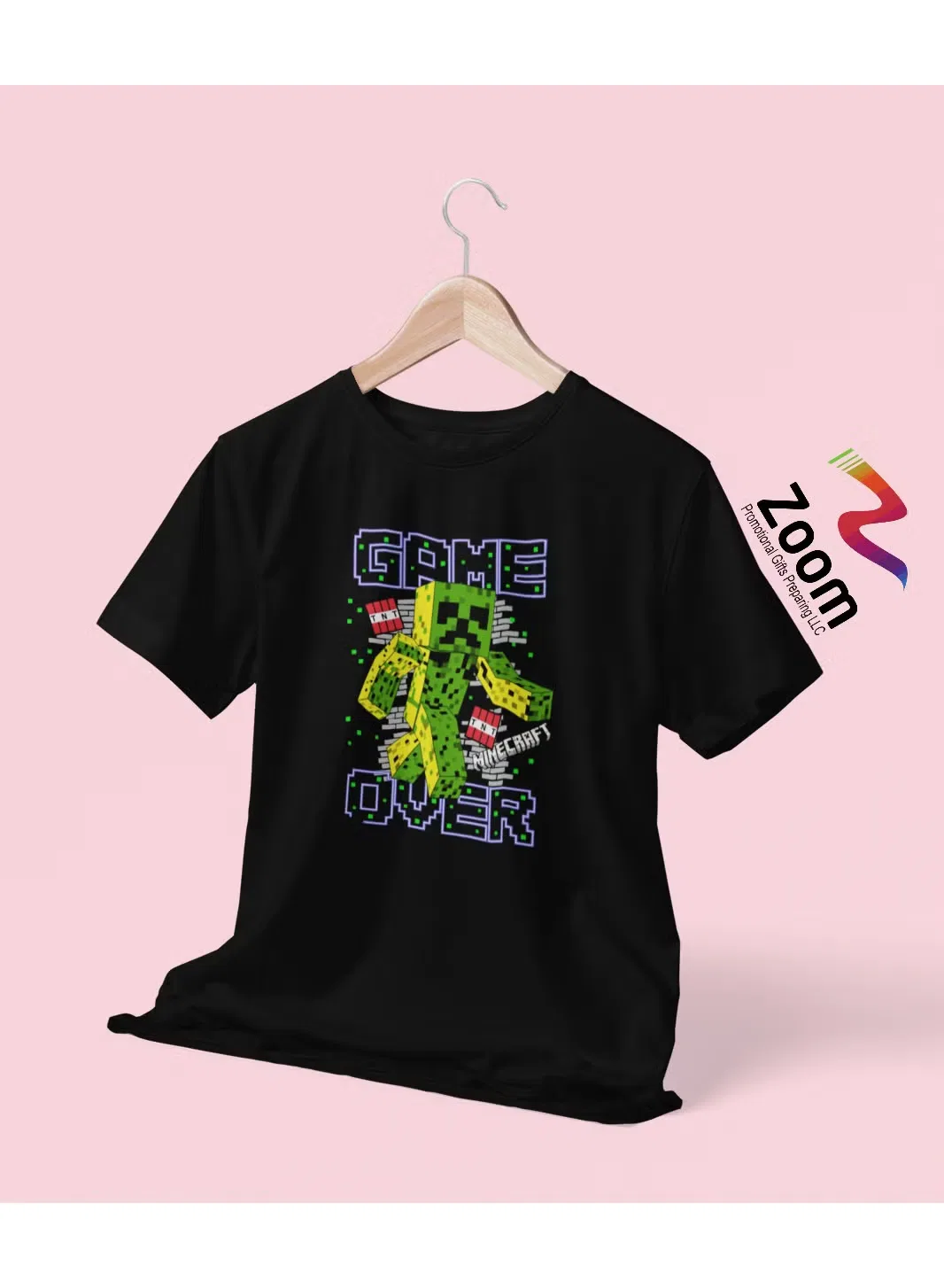 Футболка с принтом Game over minecraft new collections Zoom, черный