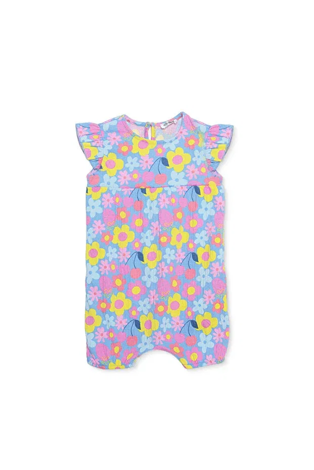 Детский комбинезон для девочек с принтом Hellobaby baby girl short romper floral printed snap crotch crew neck short sleeve elastic Ebebek Hello Baby, Blue Printed