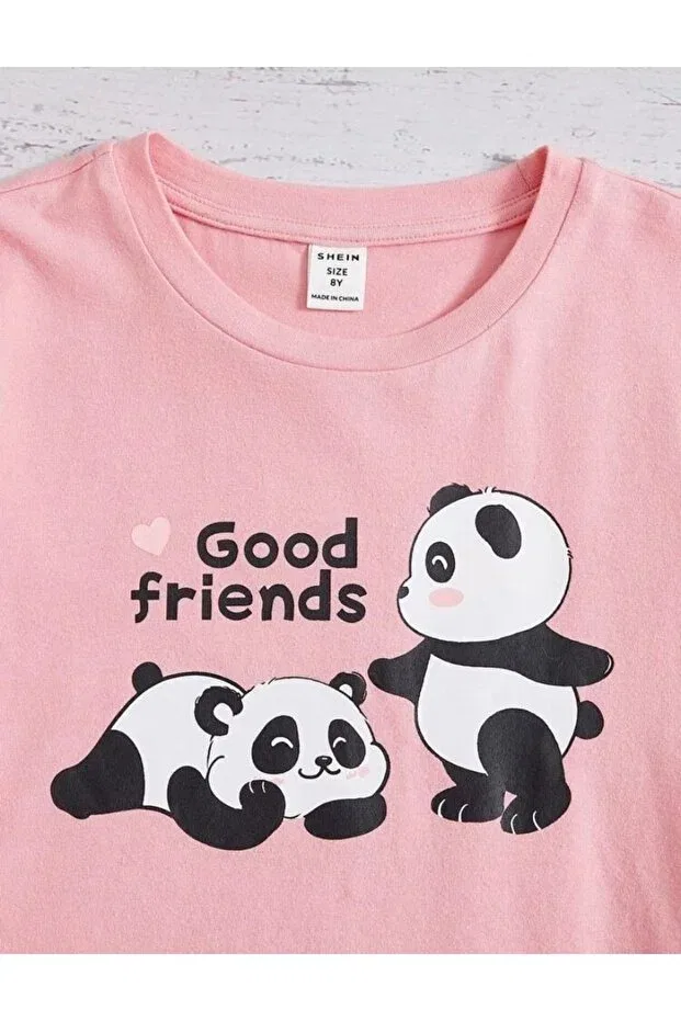 Детская футболка для девочек с принтом Good Friends Panda Louisa, Pink — фото 2