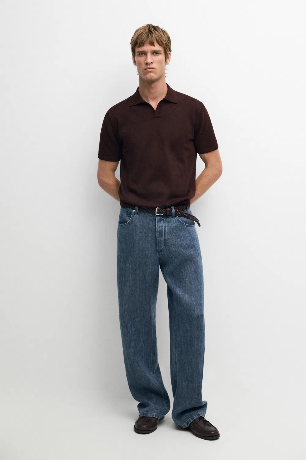 Поло-рубашка Massimo Dutti, хлопковая, бургундия