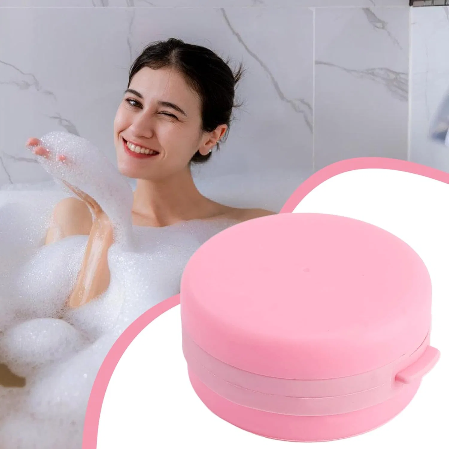 Щетка для тела силиконовая, 2-в-1 с дозатором для мыла, Duroecsain, Rosa — фото 3