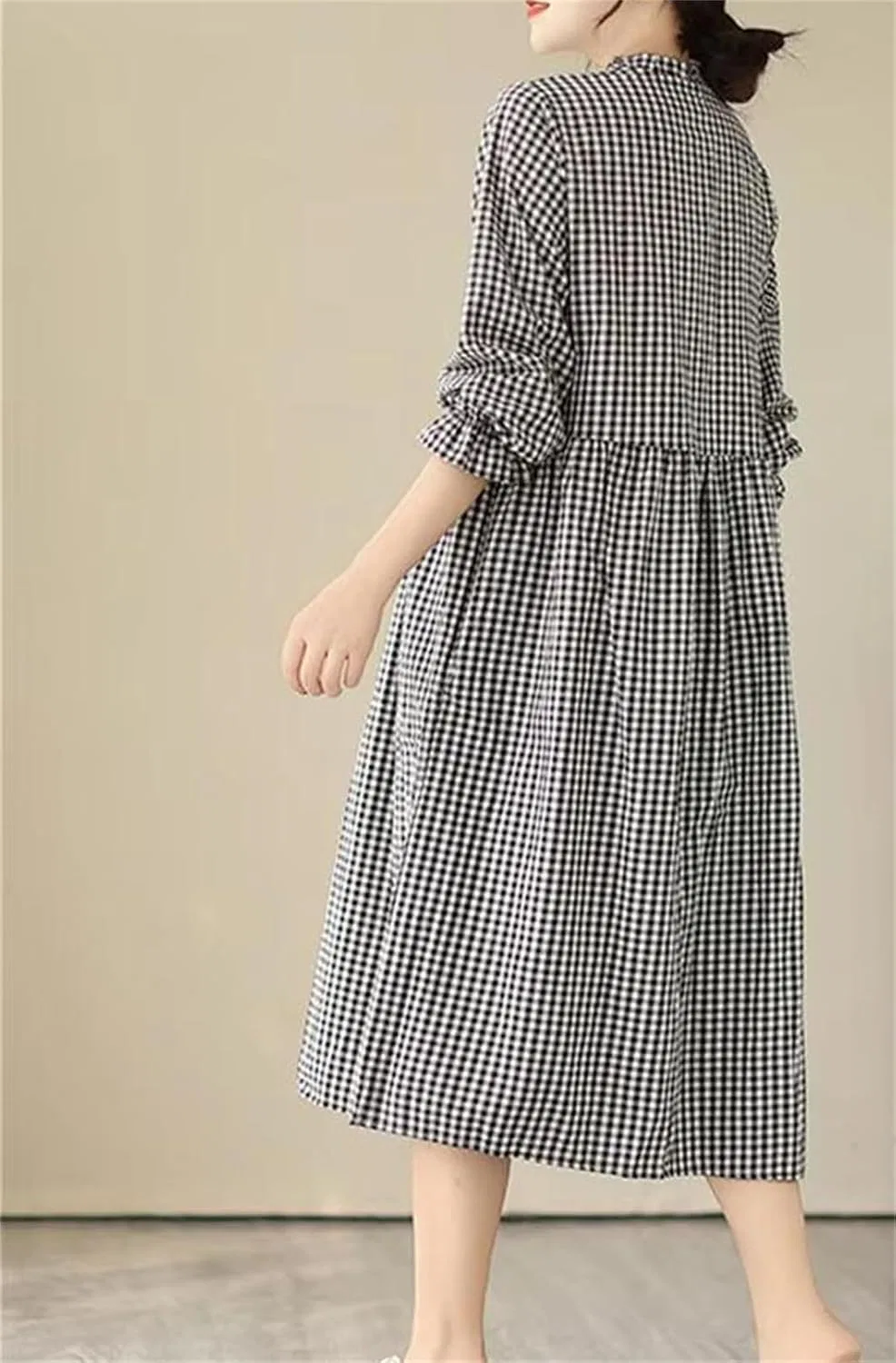Женское платье А-силуэта с клеткой Generic, Blackwhiteplaid — фото 2