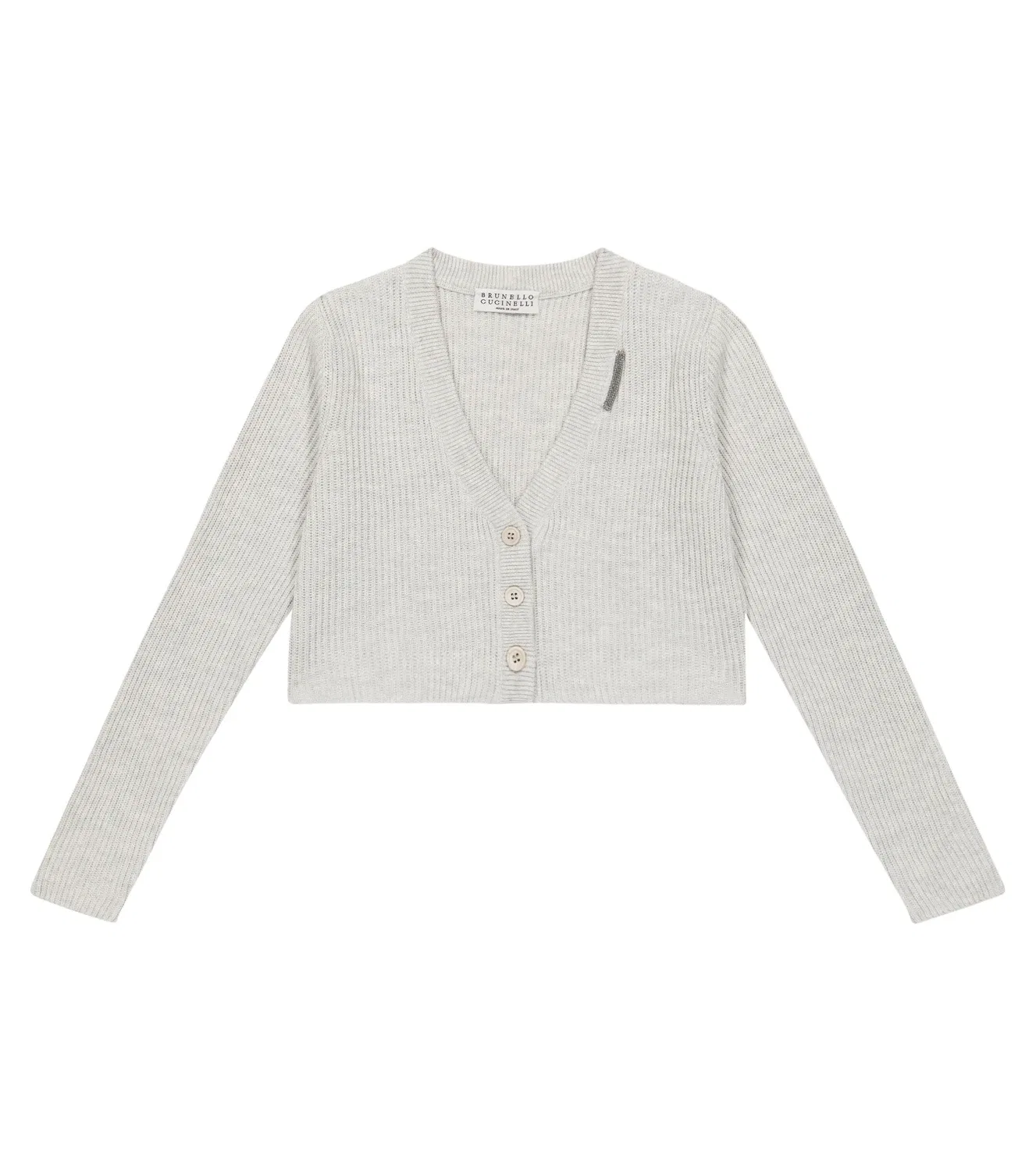 Укороченный кардиган с вышивкой Brunello Cucinelli Kids, серый