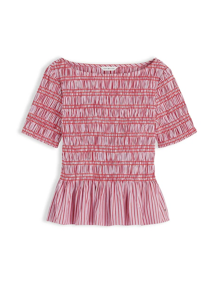 Блузка TOMMY HILFIGER 'Smock Stripe Ruffle' в розовом и темно-розовом цветах