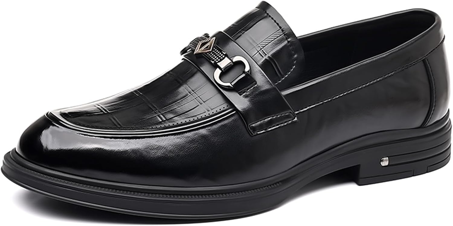 

Мужские повседневные кожаные лоферы без шнурков, ретро с круглым носком, противоскользящие, формальные деловые туфли для свадьбы, выпускного, прогулок и вечеринок Jhfdioy, черный