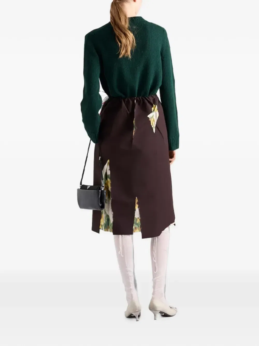 Юбка из бондированного габардина с эффектом деворе Prada, коричневый — фото 3