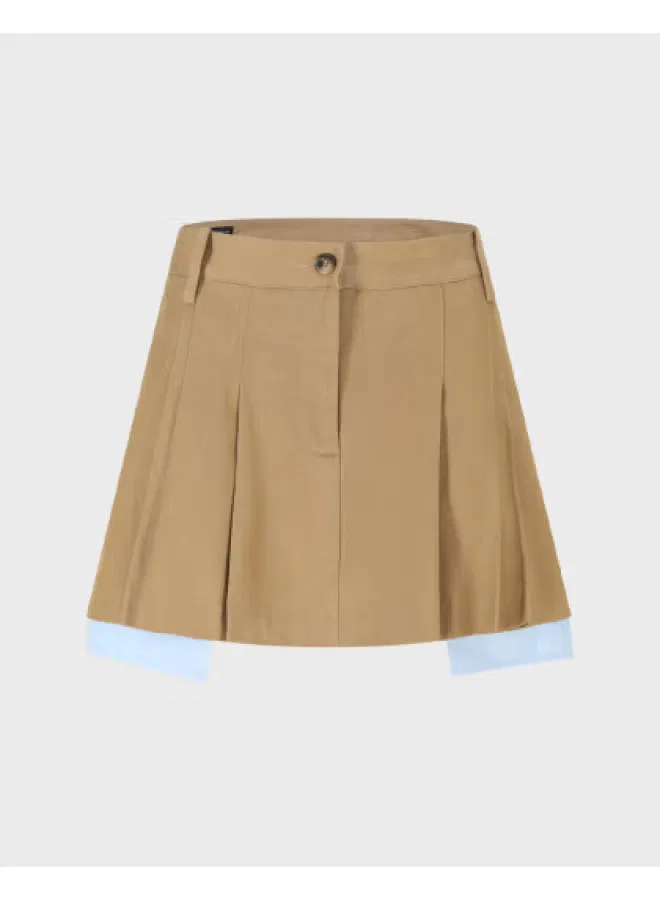 Юбка мини плиссированная с эффектом двух предметов Zara, хаки