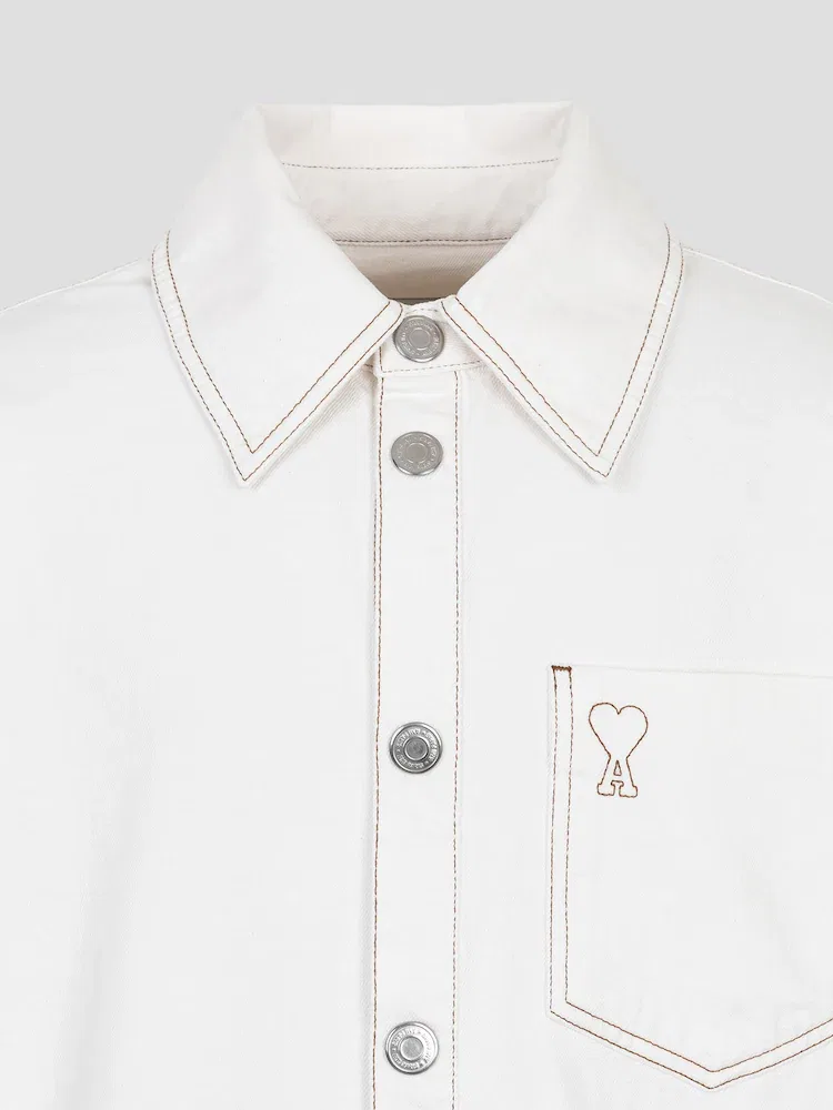 Оверсайз рубашка Ami De Coeur Overshirt AMI PARIS, White — фото 3