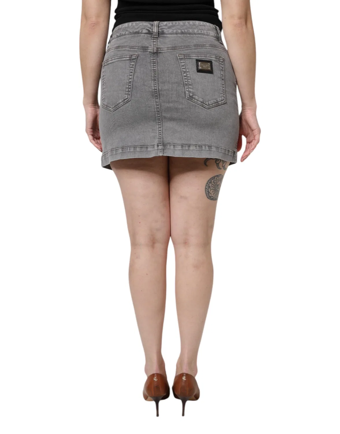 Женская джинсовая мини-юбка на молнии с логотипом Dolce & Gabbana, Gray — фото 4