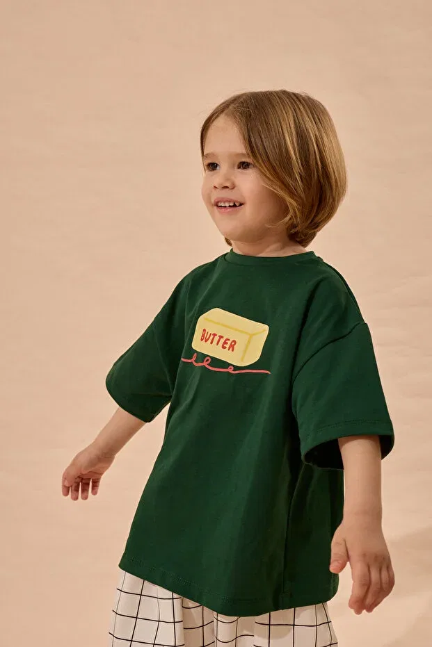 Детская футболка оверсайз с принтом Butter Print Fahhar Kids, Green — фото 2