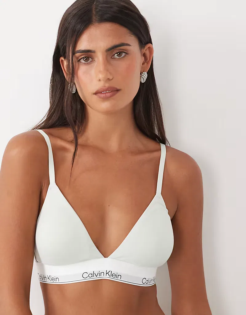 Бюстгальтер треугольный с легкой подкладкой Icon Cotton Modal 2 пары Calvin Klein, белый/зеленый — фото 2