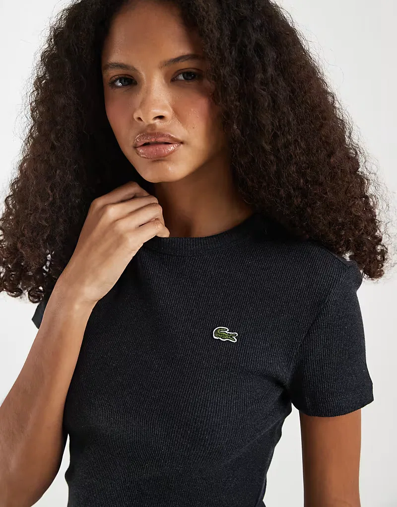 Хлопковая футболка Lacoste в рубчик, угольно-серый