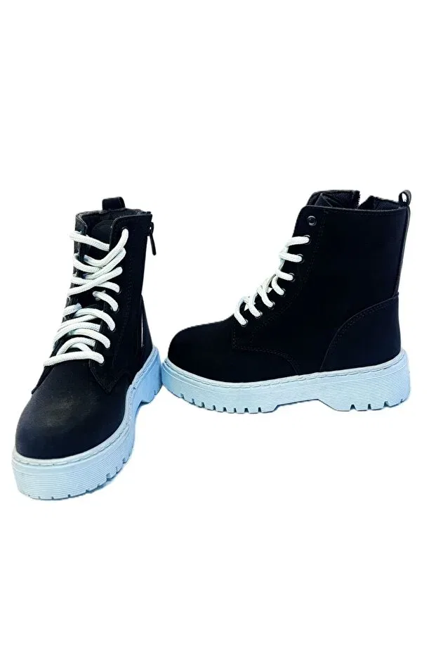 Детские ботинки для девочек на плоском ходу Kafkaslar Ayakkabi, Black-Blue