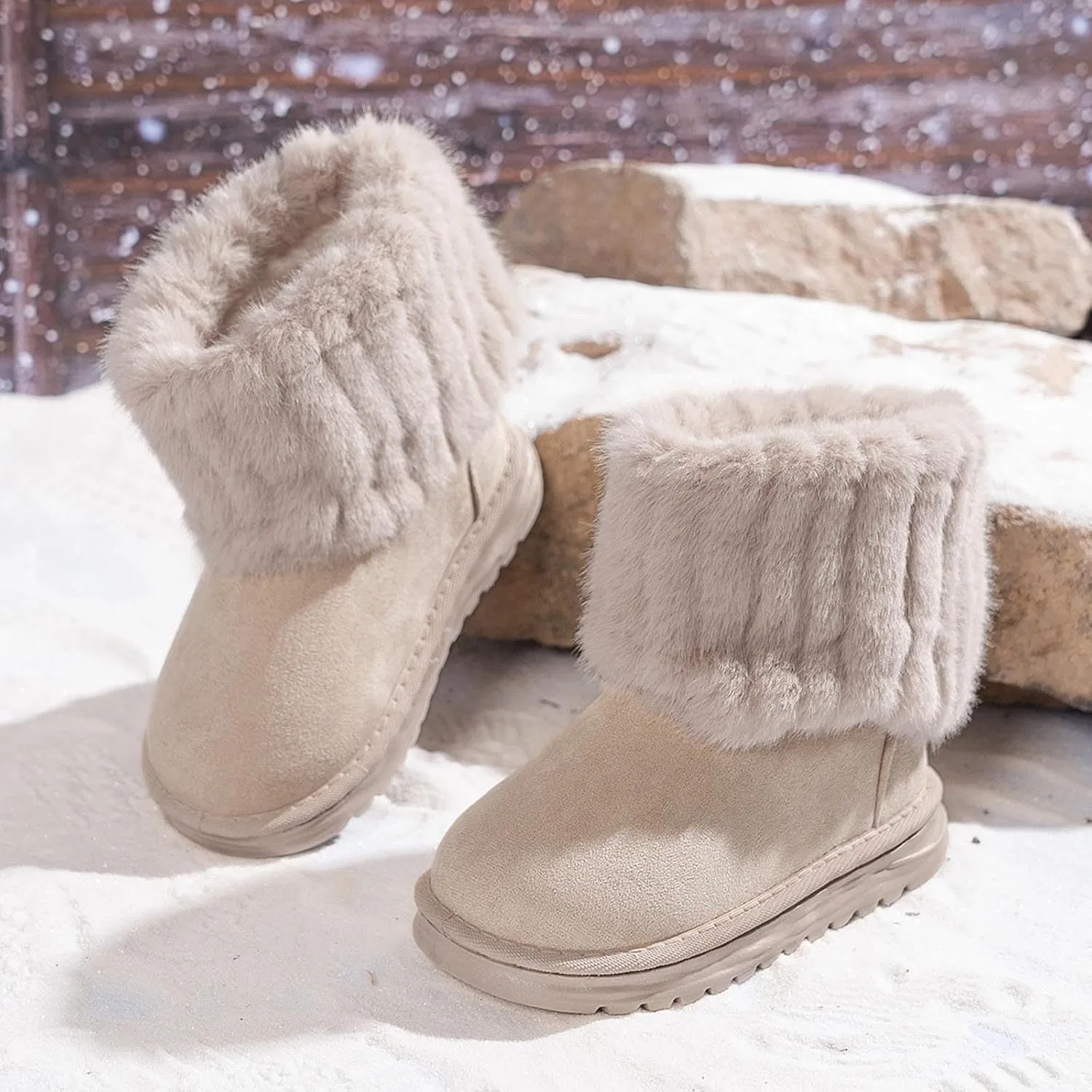Детские зимние сапоги для девочек с мехом Zzalalana, Beige — фото 3