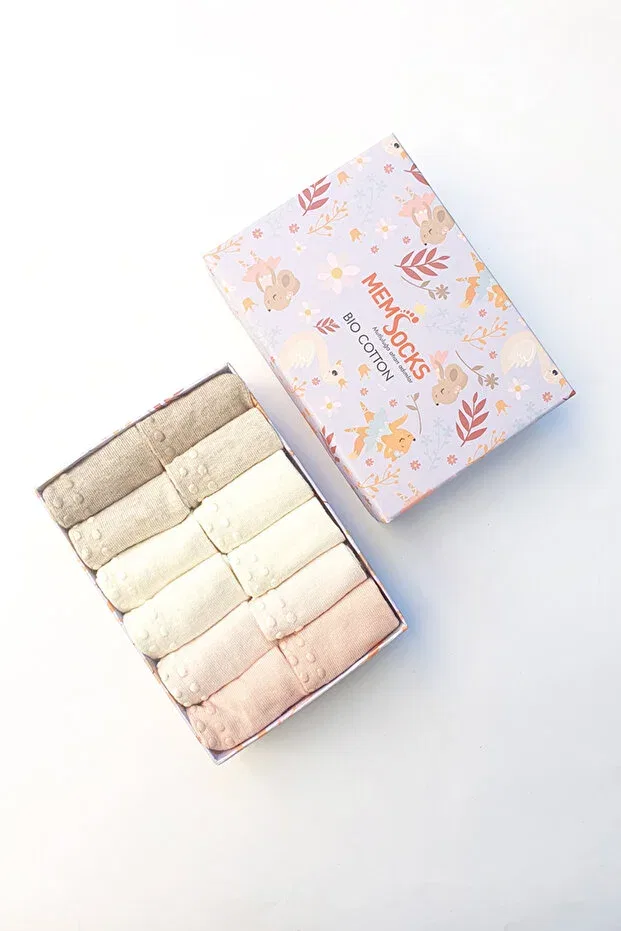 Детские носки с органическим хлопком 12 пар Mem Socks, Pink-Beige-Cream