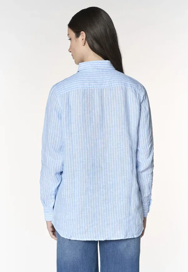 Рубашка из льна с полосками button-down blouse U.S. Polo Assn., синий — фото 3