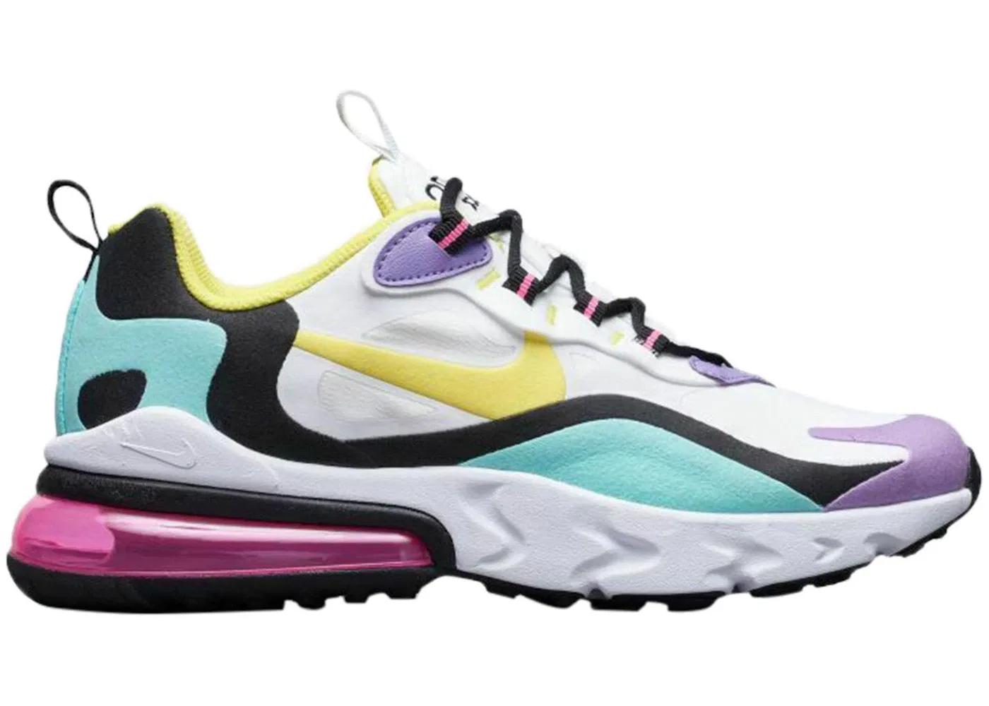 Детские кроссовки Lifestyle Nike Air Max 270 React, White/Black-Bright Violet-Dynamic Yellow