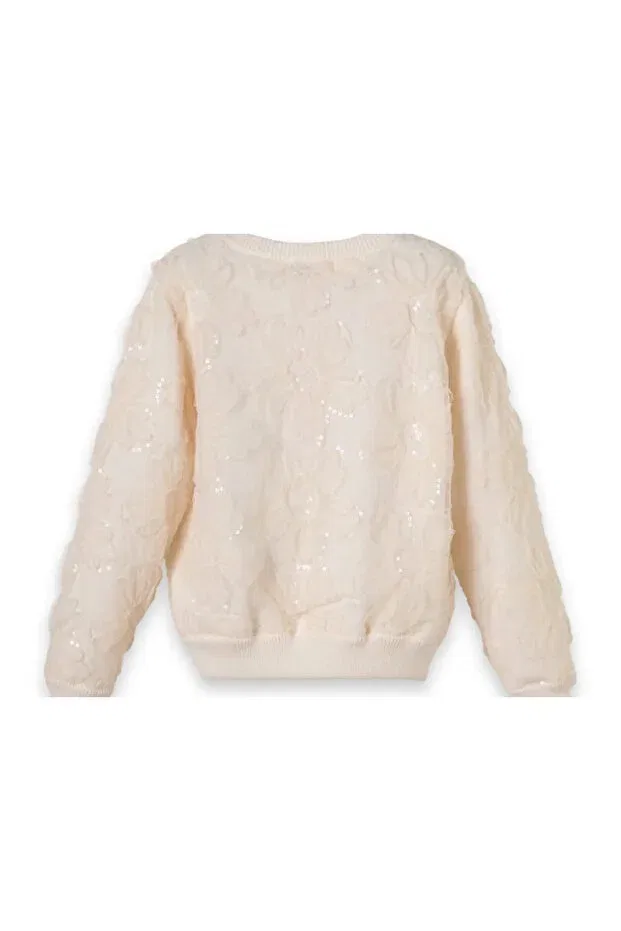 Детский кардиган для девочек с принтом Ecru Sequined Floral Cardigan My Lorin Kids Store, Nude Color — фото 3