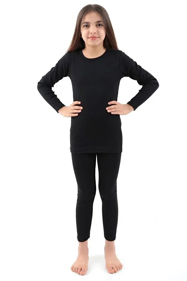 Детский комплект термобелья хлопковый Unisex Rose Gold Thermal Children's Set Konforyou, Black — фото 2