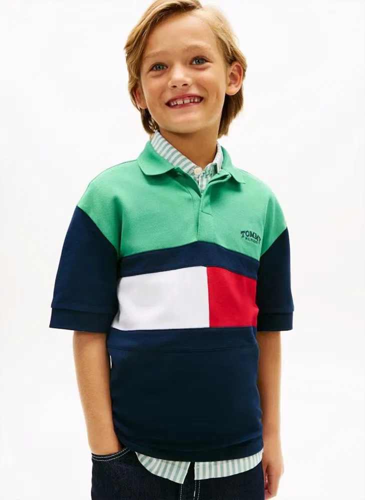 Поло с цветочным блоком, модель Colour-Blocked, Tommy Hilfiger, зеленый