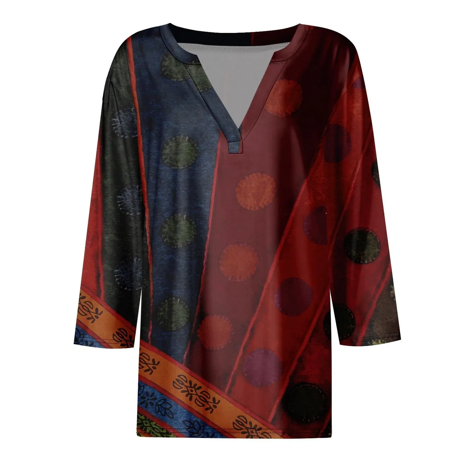Женская блуза с принтом Women Blouses 3/4 Sleeve V Neck Casual Elegant Summer Boho Floral Print Blouses, 19#vino — фото 3
