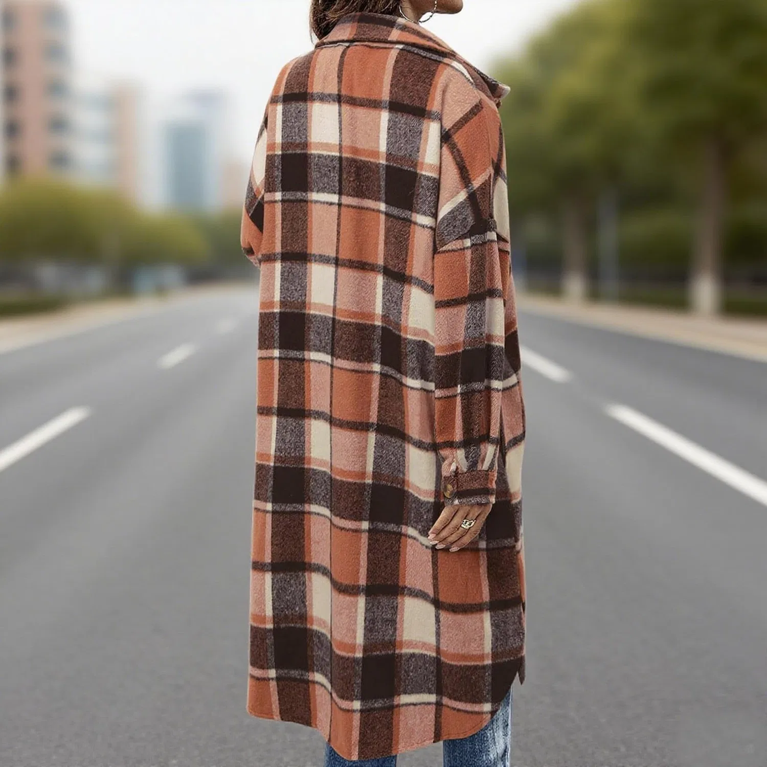 Женская рубашка-куртка с принтом в клетку Oversized Plaid Shacket, Orange — фото 3