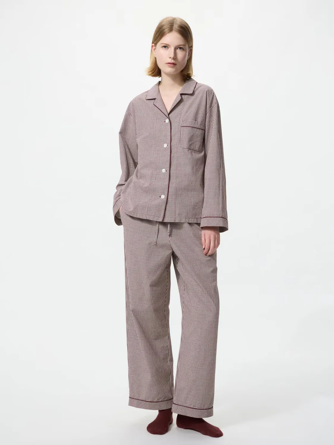 Пижама Uniqlo, хлопковая, бордовый