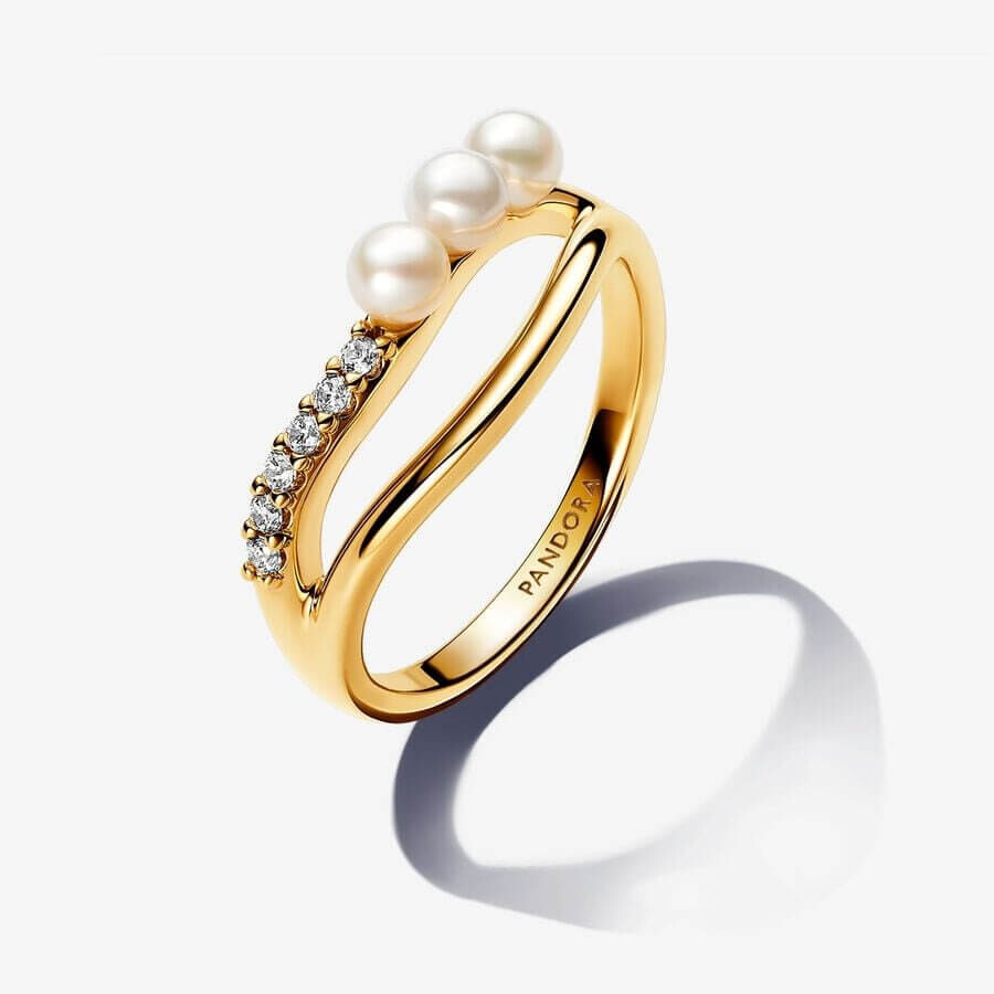 

Кольцо Pandora Essence Treated Freshwater Cultured Pearl & Organically Shaped Double Band, золото