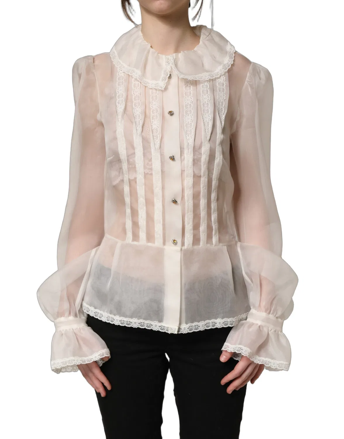 Женская блузка с оборками из органзы Dolce & Gabbana, Off White — фото 2