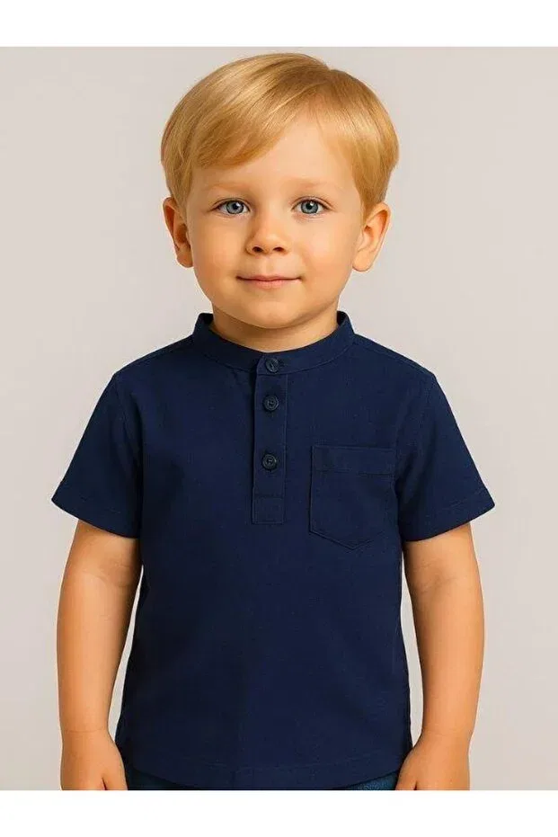 Детская рубашка для мальчиков с коротким рукавом Zekids, Navy Blue — фото 3