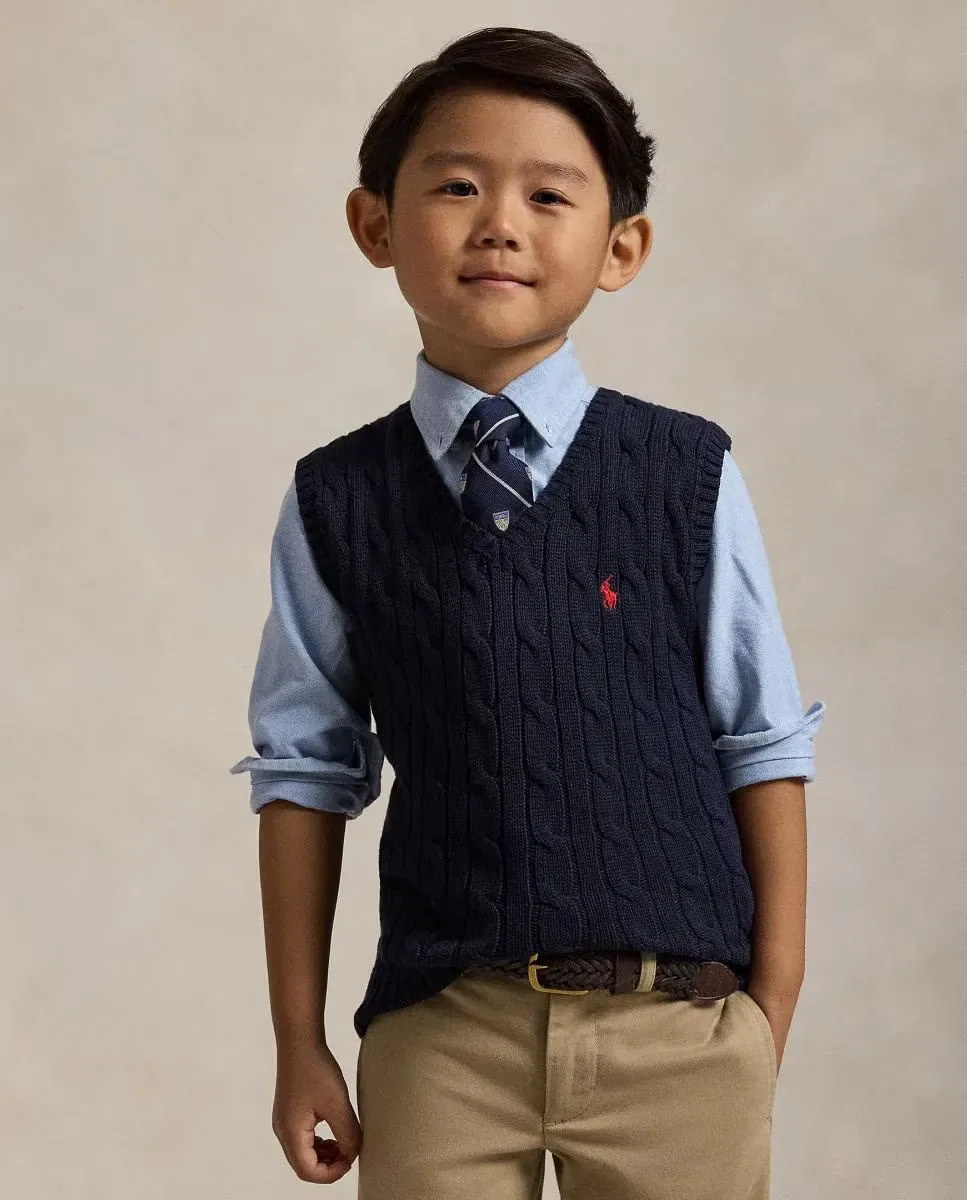 Детский вязаный жилет для мальчиков с косами Polo Ralph Lauren, Azul Marino — фото 2