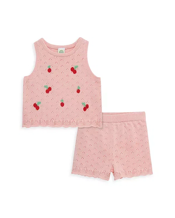 Детский комплект для девочек с принтом Cherry Pointelle Top & Shorts Set Little Me, розовый