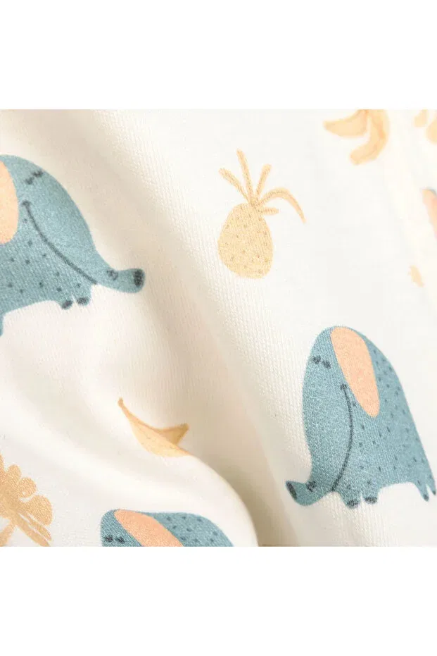 Детский комбинезон для мальчиков с принтом Elephant Organic Cotton Baby Boy Romper Momercy, Ecru — фото 3