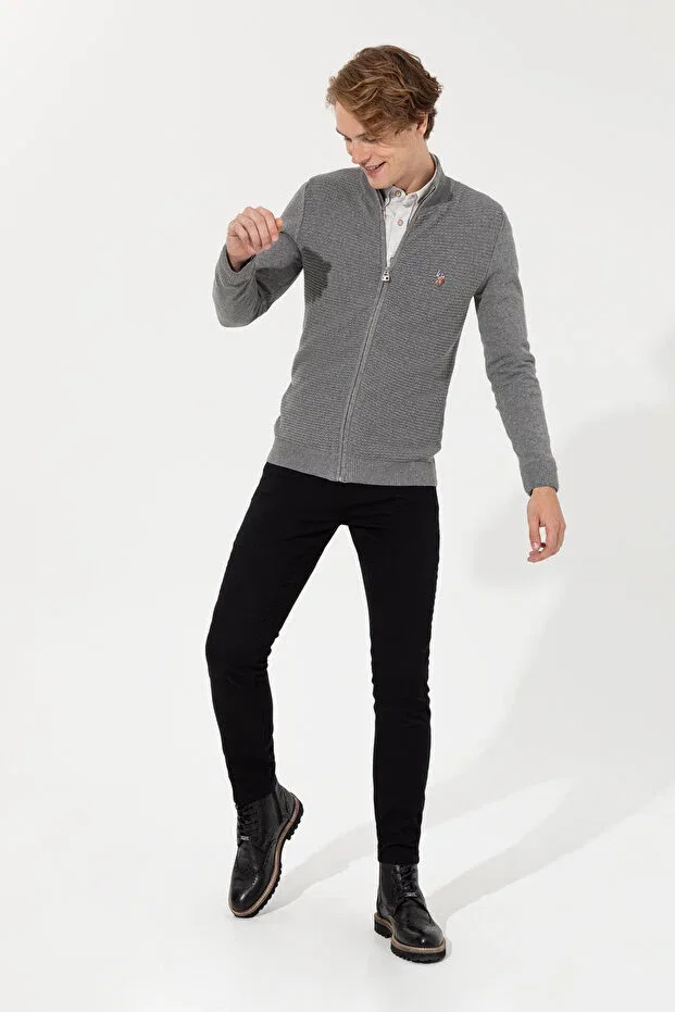 Мужской кардиган с длинным рукавом Basics U.S. Polo Assn., Gray Melange — фото 4